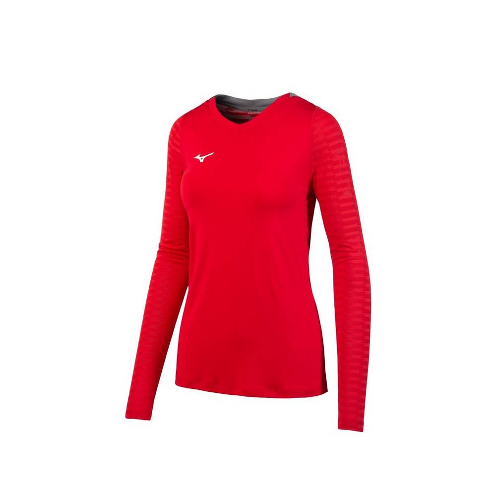 Camisas Mizuno United Long Sleeve - Mulher - Vermelhas - ZWKQP7652